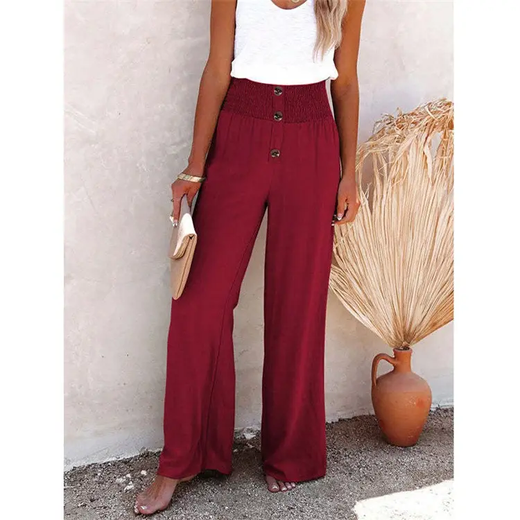 Women's Elastic Waist Loose Pants Olive Green Wide Leg - Image 6