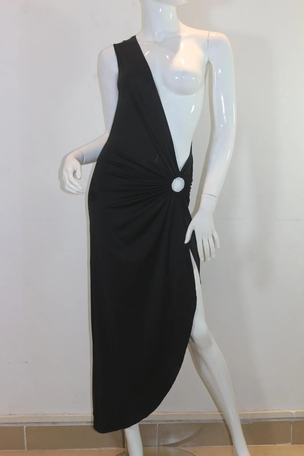 White Asymmetrical Halter Dress Mid-Length Sexy Elegant - Image 8