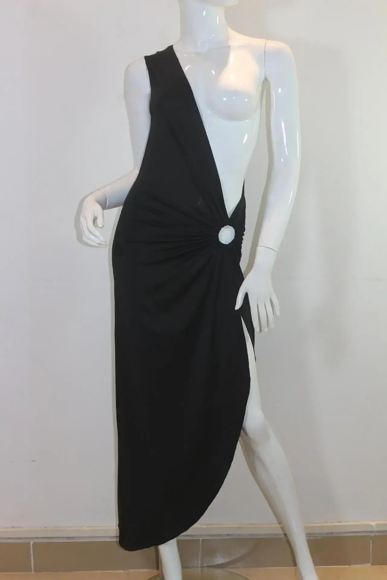 White Asymmetrical Halter Dress Mid-Length Sexy Elegant - Image 7