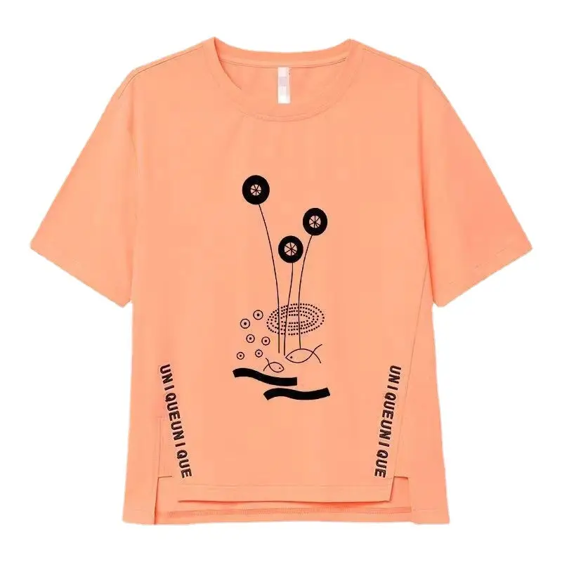 Women Asymmetrical Printed T-Shirt Brown 2023 Summer - Image 13