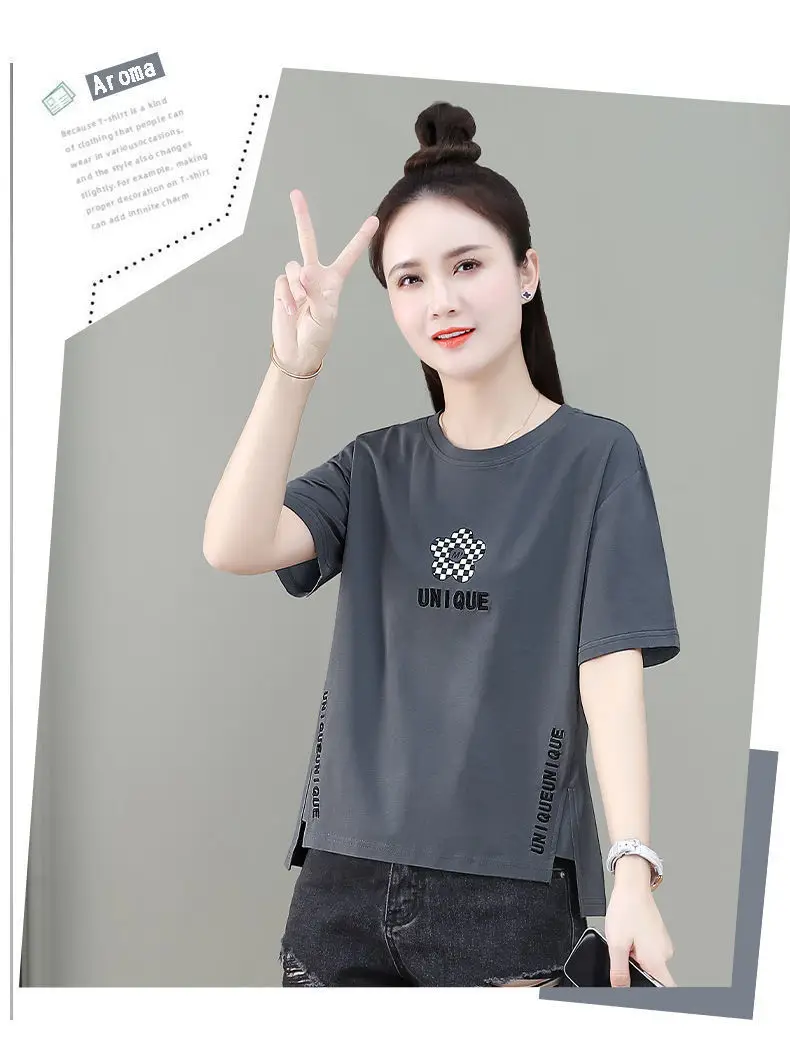 Women Asymmetrical Printed T-Shirt Brown 2023 Summer — feature 17