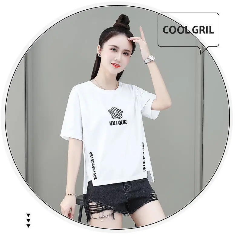 Women Asymmetrical Printed T-Shirt Brown 2023 Summer — feature 20