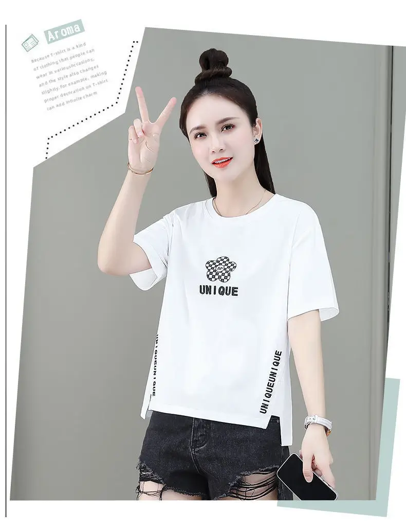 Women Asymmetrical Printed T-Shirt Brown 2023 Summer — feature 21