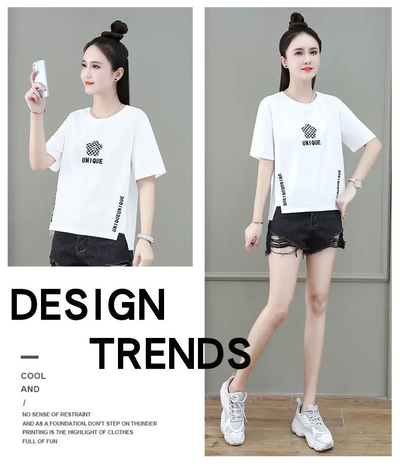 Women Asymmetrical Printed T-Shirt Brown 2023 Summer — feature 22