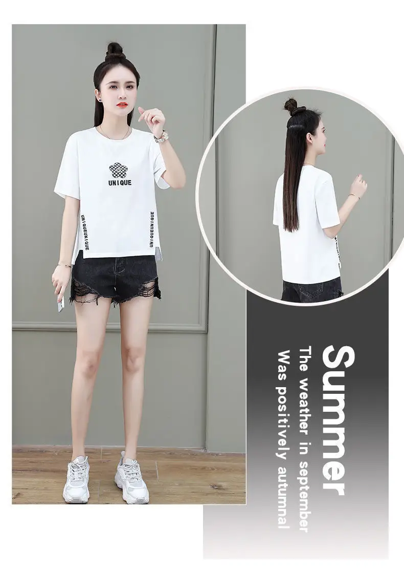 Women Asymmetrical Printed T-Shirt Brown 2023 Summer — feature 23