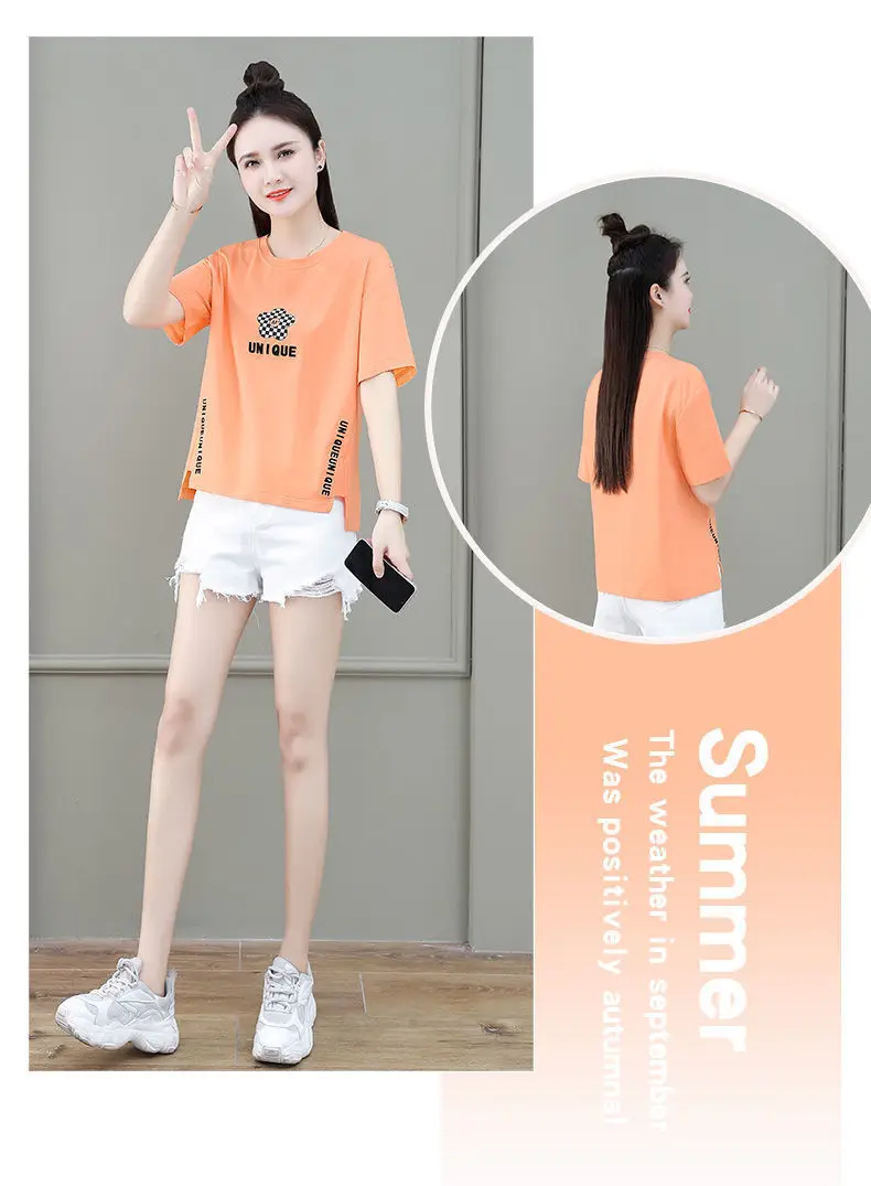 Women Asymmetrical Printed T-Shirt Brown 2023 Summer — feature 29