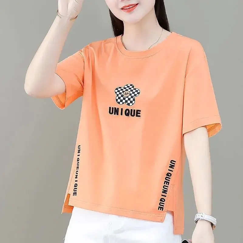 Women Asymmetrical Printed T-Shirt Brown 2023 Summer - Image 6
