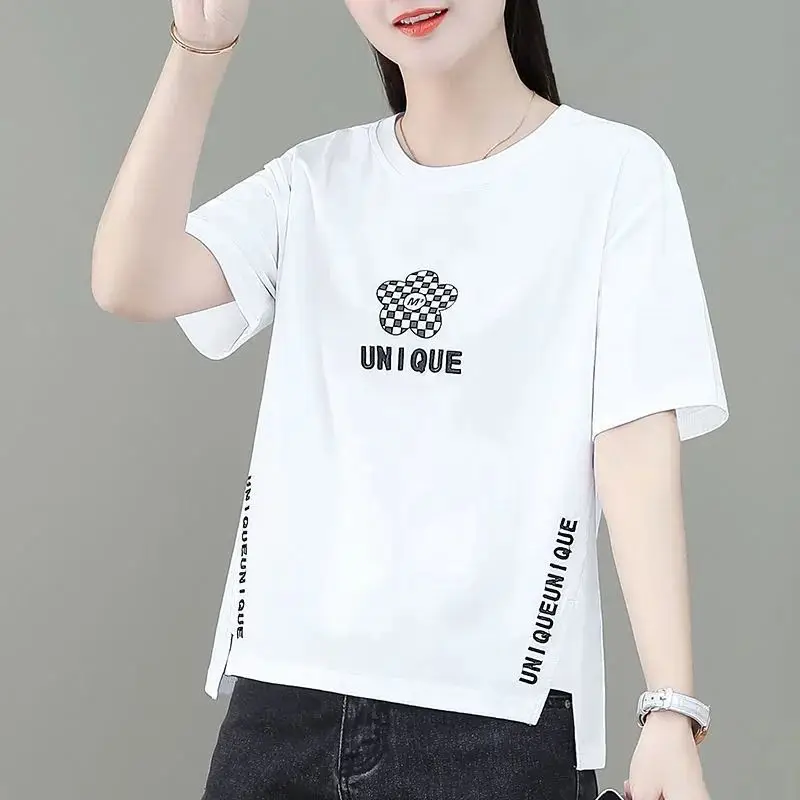 Women Asymmetrical Printed T-Shirt Brown 2023 Summer - Image 8
