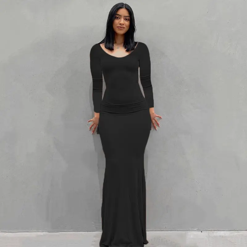 2023 Kardashian Skims Black Long Sleeve Dress for Women
