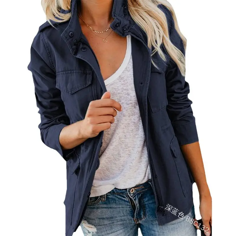 Women's Slim Fit Blue Zipper Jacket Spring Autumn - Image 7