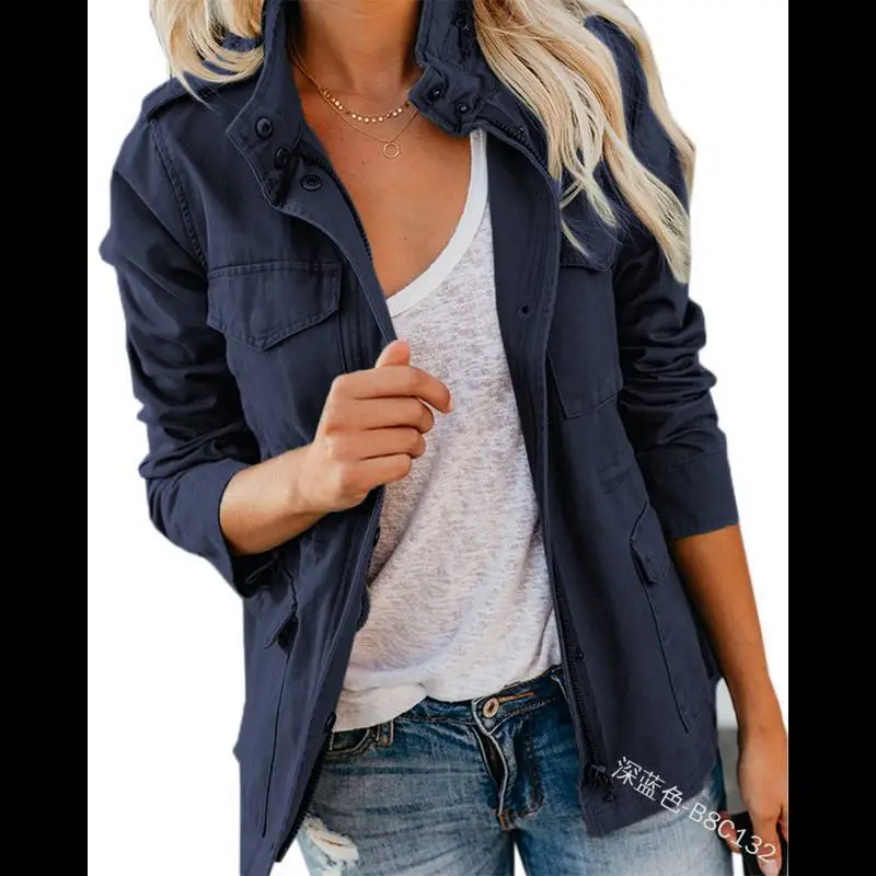 Women's Slim Fit Blue Zipper Jacket Spring Autumn - Image 3