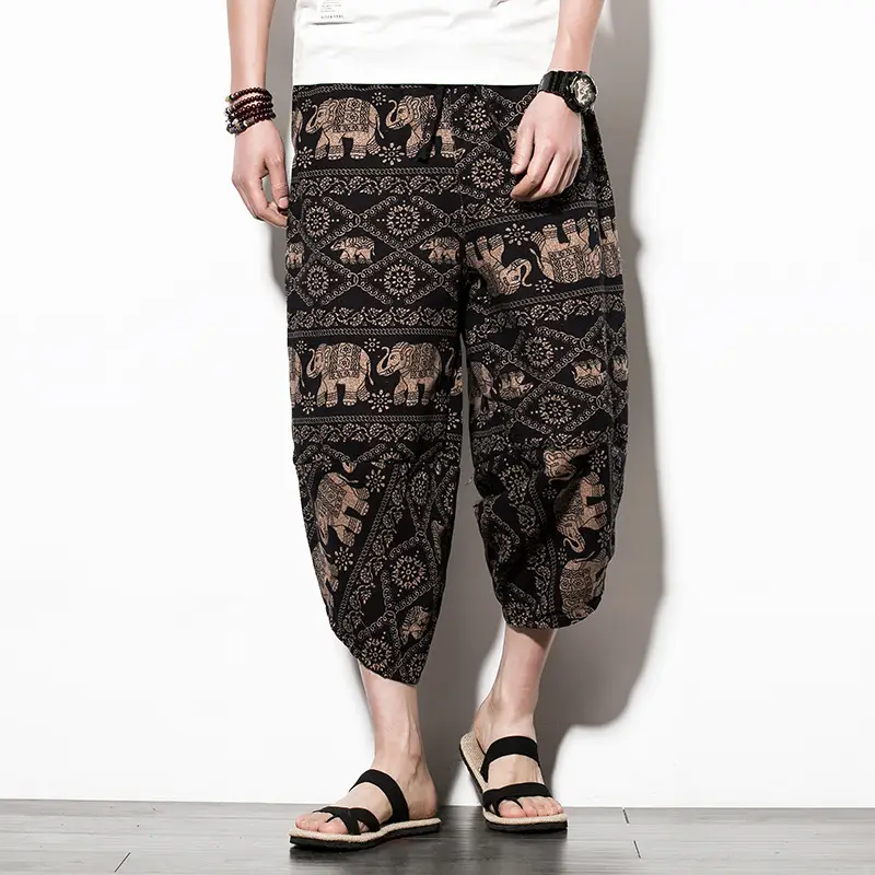 Men Floral Cropped Pants Cotton Summer Loose Casual - Image 10