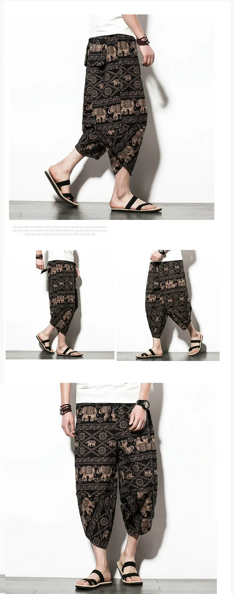 Men Floral Cropped Pants Cotton Summer Loose Casual — feature 4