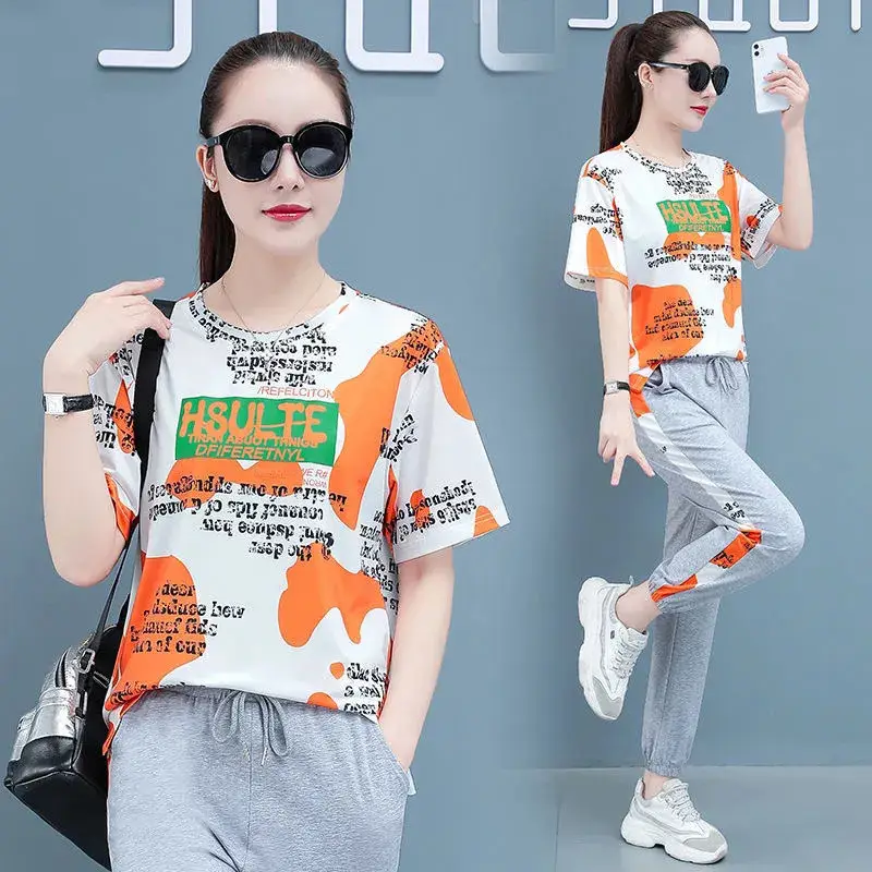 Women Camouflage Printed T-Shirt Set Summer Running Wear - Image 5