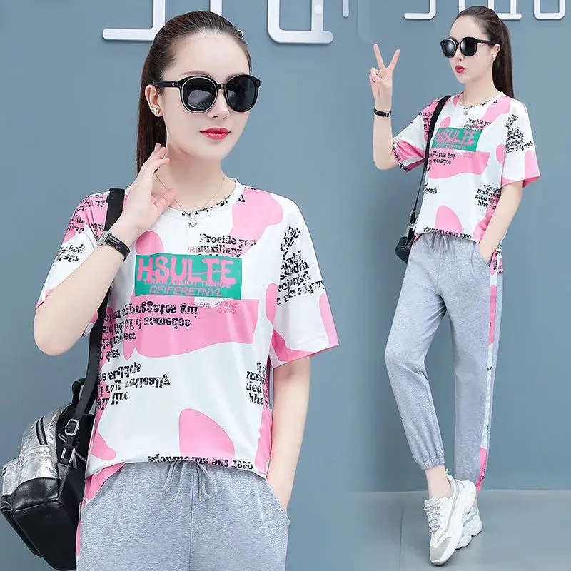 Women Camouflage Printed T-Shirt Set Summer Running Wear - Image 6