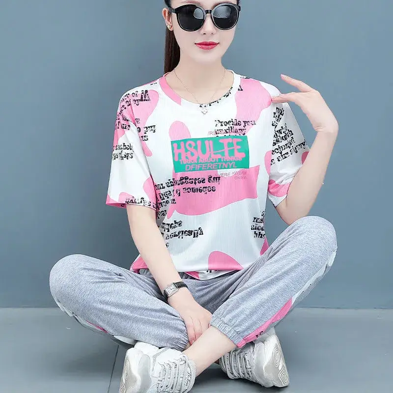 Women Camouflage Printed T-Shirt Set Summer Running Wear - Image 7