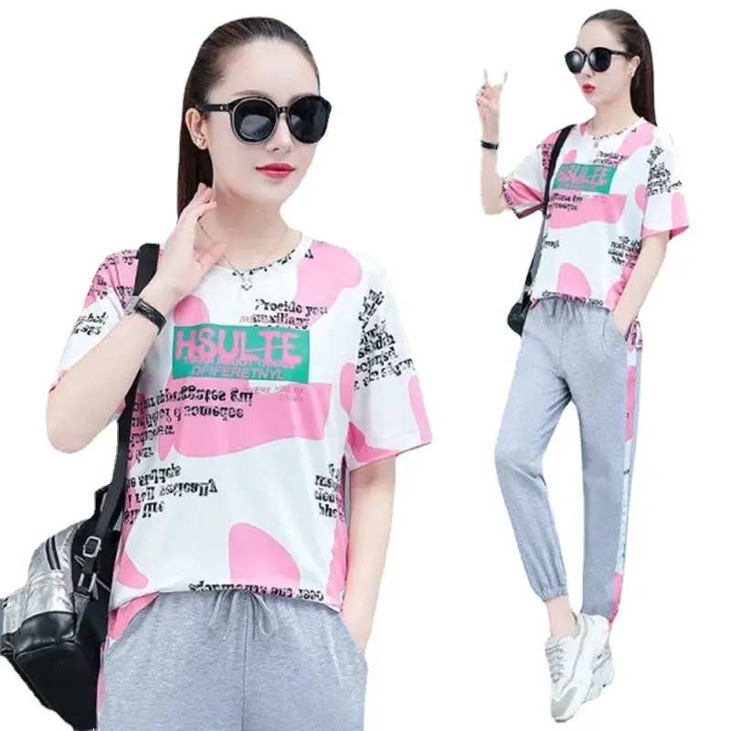Women Camouflage Printed T-Shirt Set Summer Running Wear - Image 8
