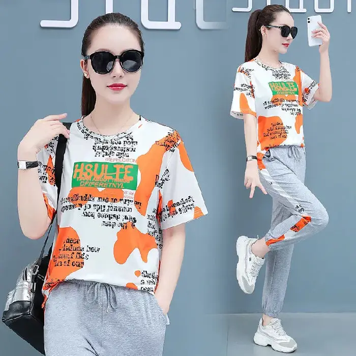 Women Camouflage Printed T-Shirt Set Summer Running Wear - Image 2