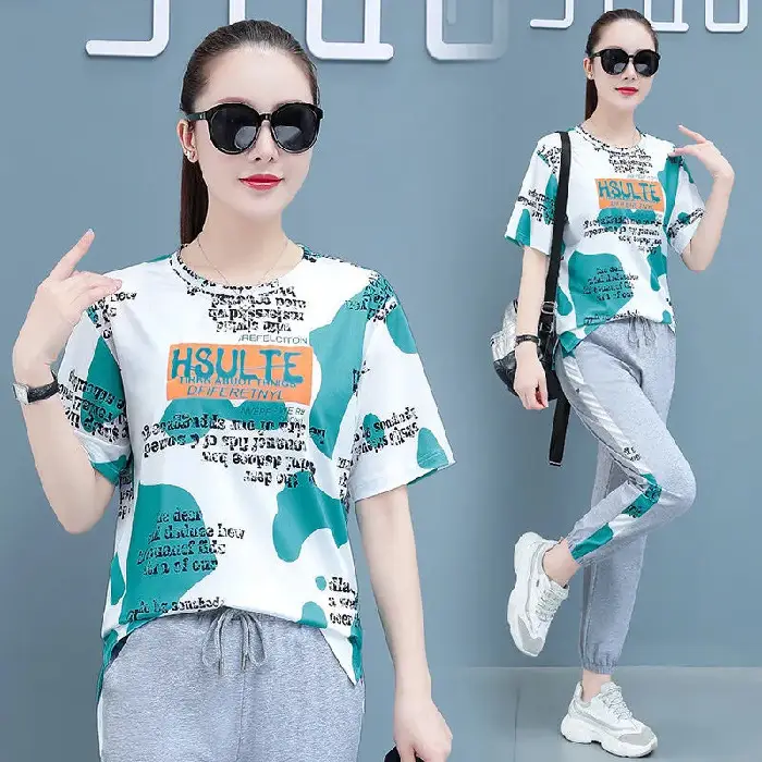 Women Camouflage Printed T-Shirt Set Summer Running Wear - Image 3