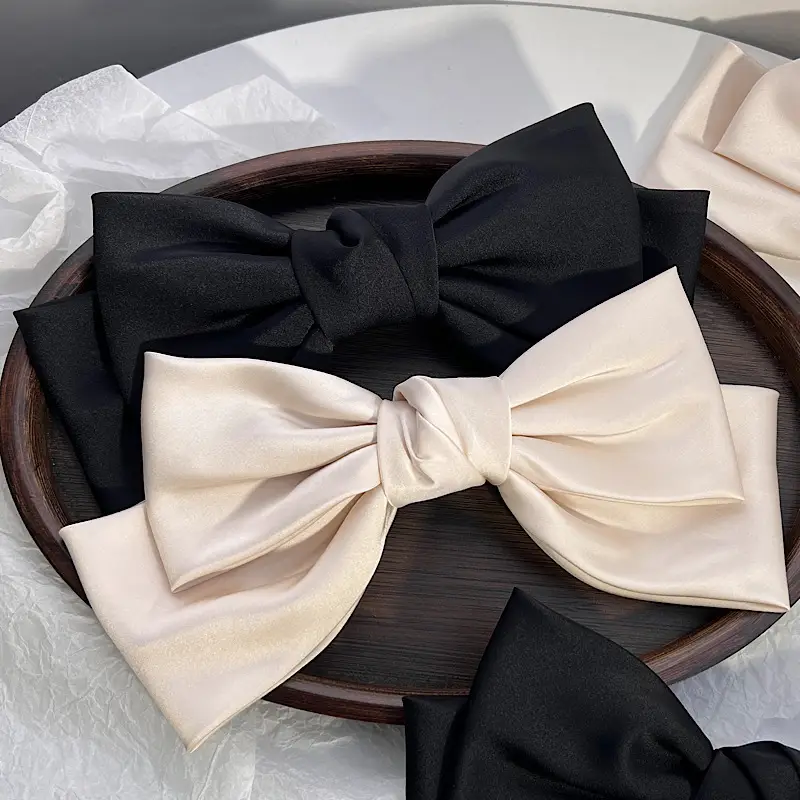 Black Satin Large Bow Hair Clip for Women - Image 2