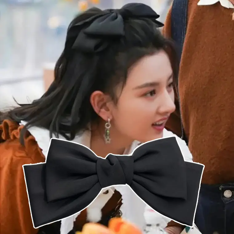 Black Satin Large Bow Hair Clip for Women - Image 4