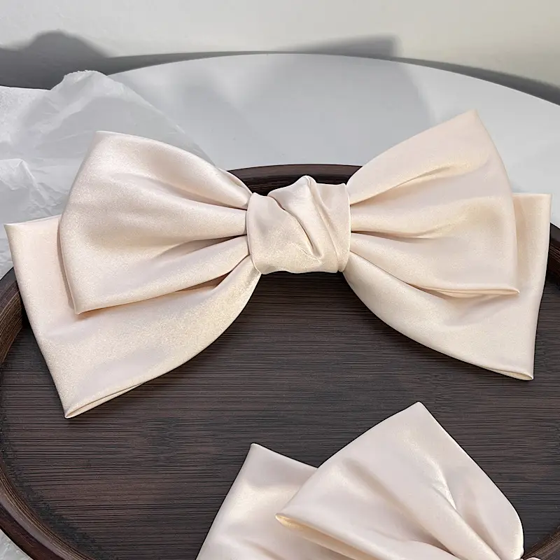 Black Satin Large Bow Hair Clip for Women - Image 5