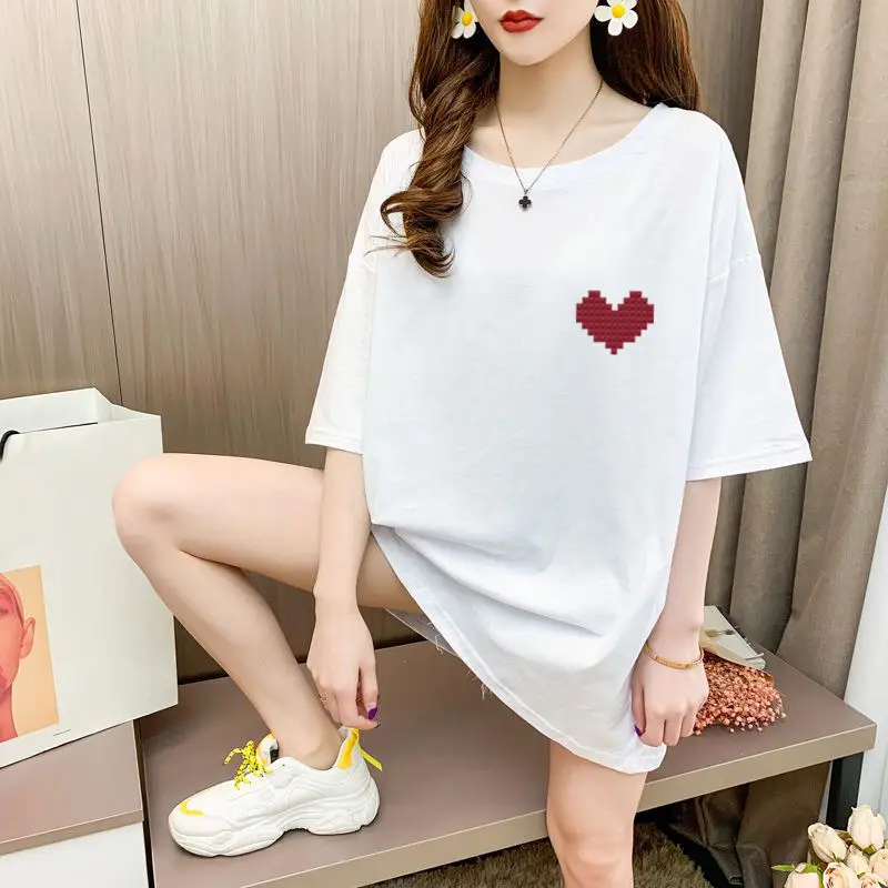 Women Black Heart Print Short Sleeve T-Shirt Mid Length 2024 - Image 13
