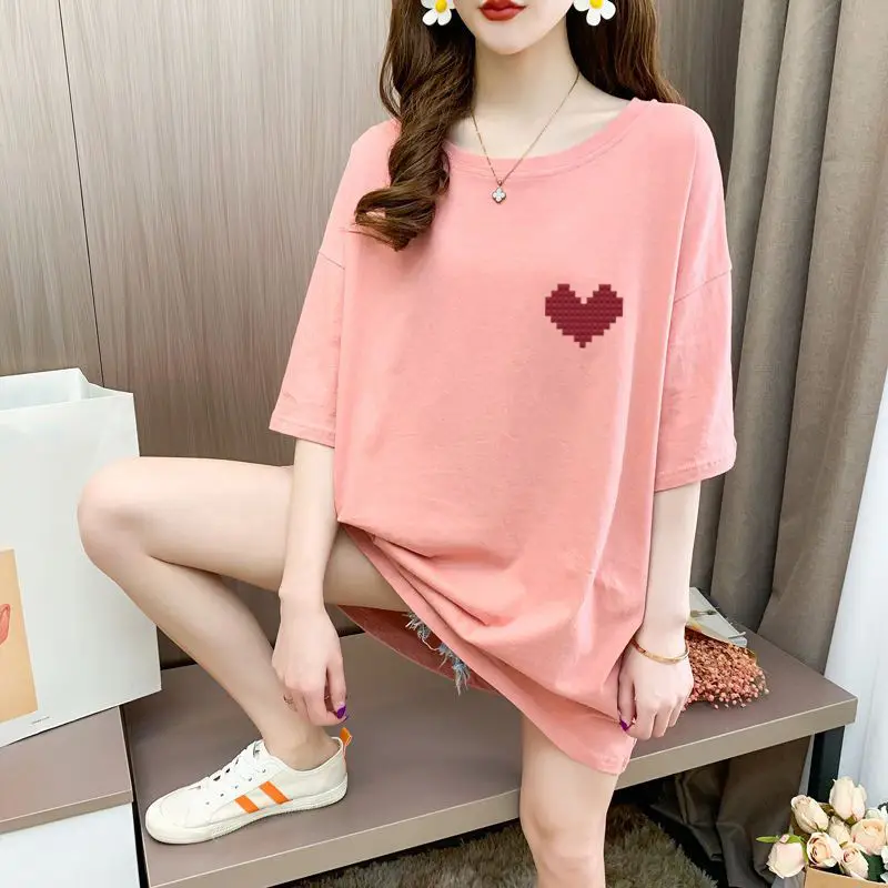Women Black Heart Print Short Sleeve T-Shirt Mid Length 2024 - Image 14
