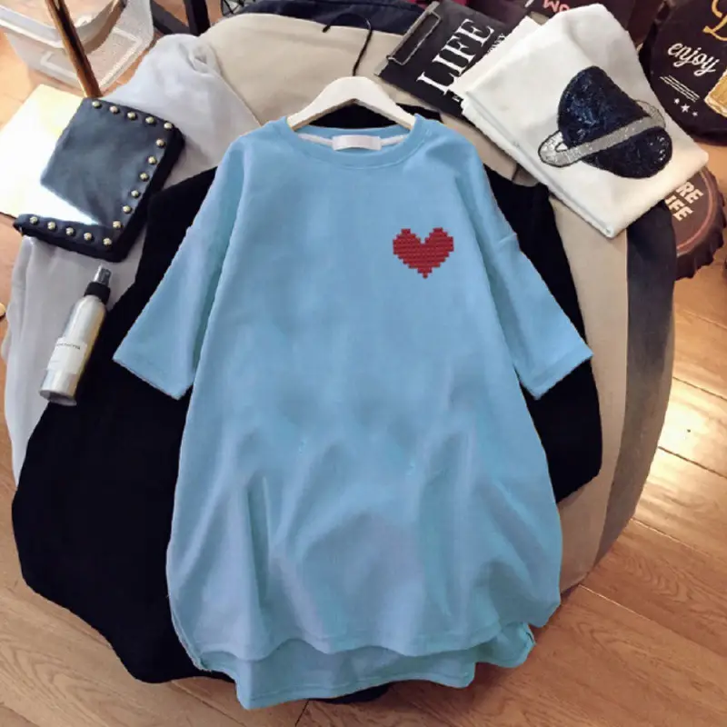 Women Black Heart Print Short Sleeve T-Shirt Mid Length 2024 - Image 6