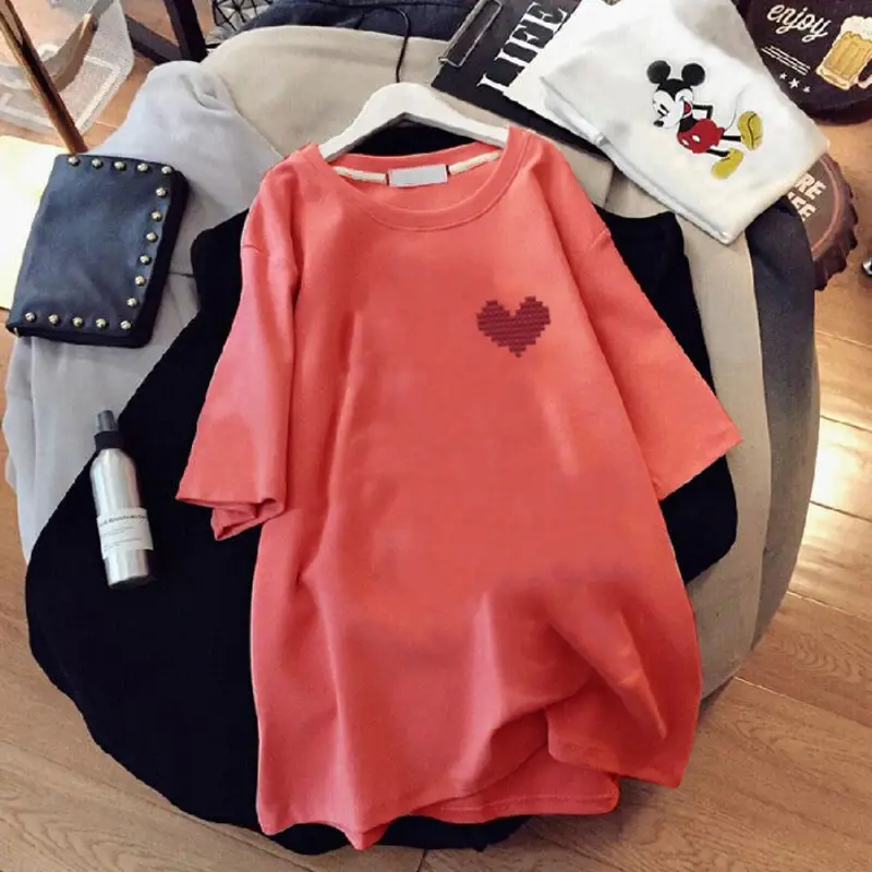 Women Black Heart Print Short Sleeve T-Shirt Mid Length 2024 - Image 9