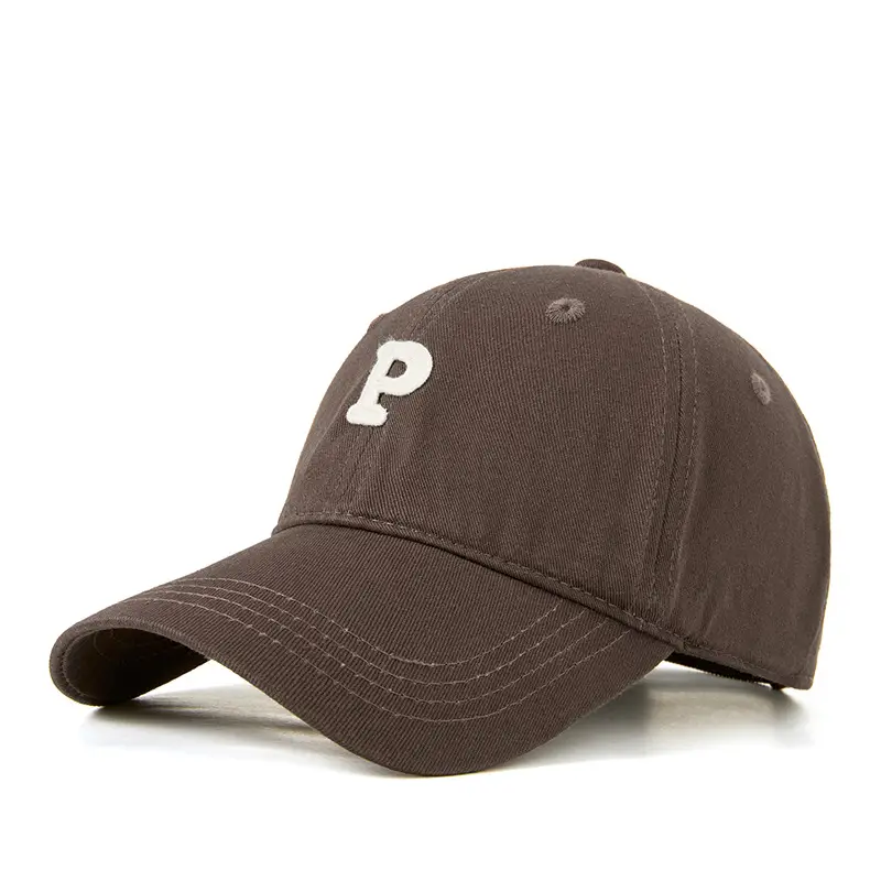 Men P Letter Cap Beige Baseball Cap