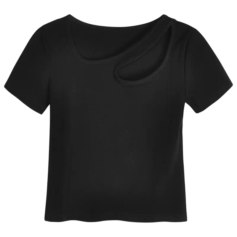 2025 Women Black Hollow Slim Fit T-Shirt - Image 7