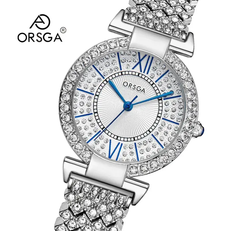 Oshica Full Diamond Ladies Watch with Quartz Steel Band
