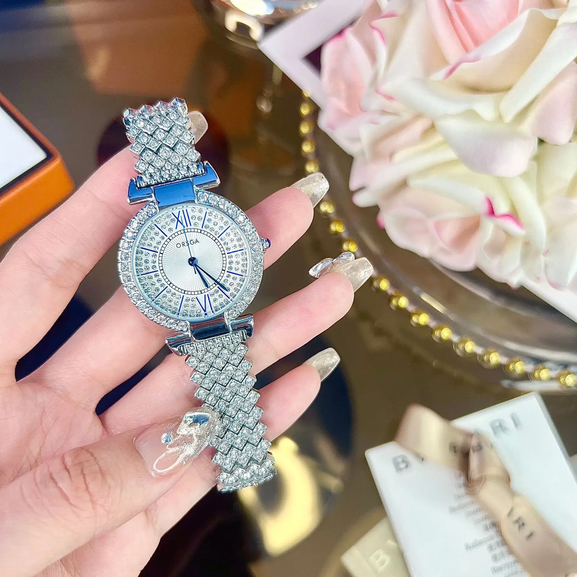 Oshica Full Diamond Ladies Watch with Quartz Steel Band