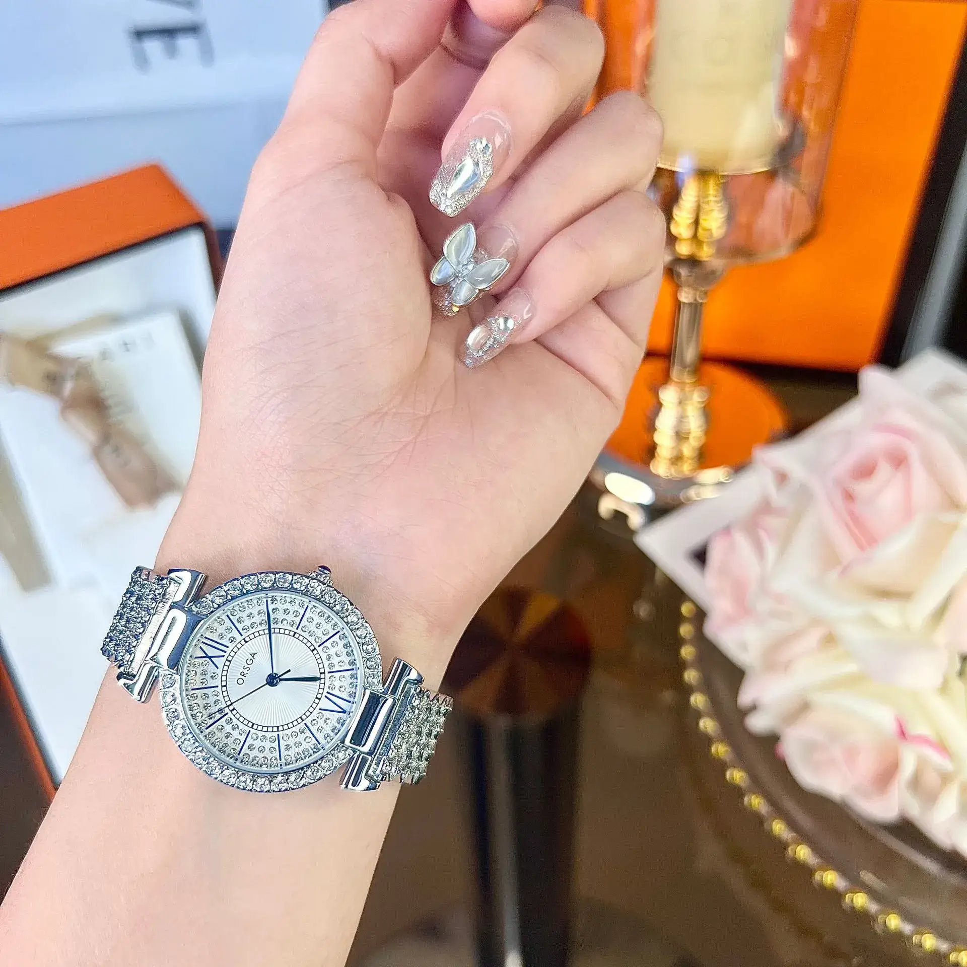 Oshica Full Diamond Ladies Watch with Quartz Steel Band