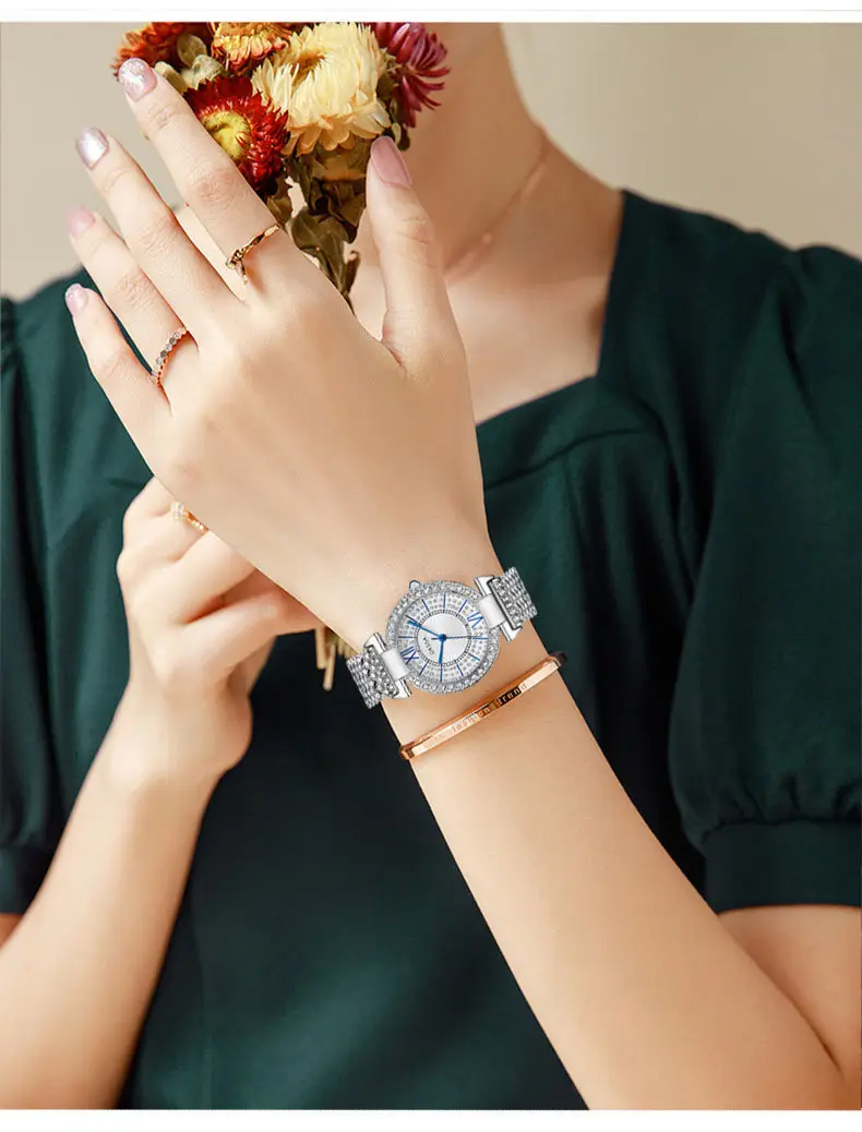 Oshica Full Diamond Ladies Watch with Quartz Steel Band — feature 6