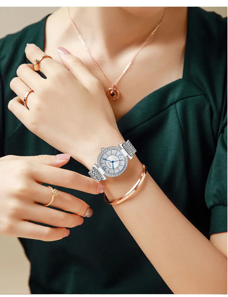 Oshica Full Diamond Ladies Watch with Quartz Steel Band — feature 9
