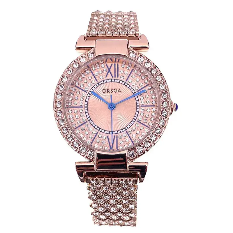 Oshica Full Diamond Ladies Watch with Quartz Steel Band