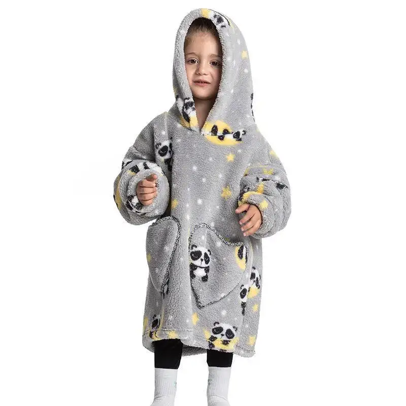 Kids Hooded Warm Blanket Pullover Blue Fox Design
