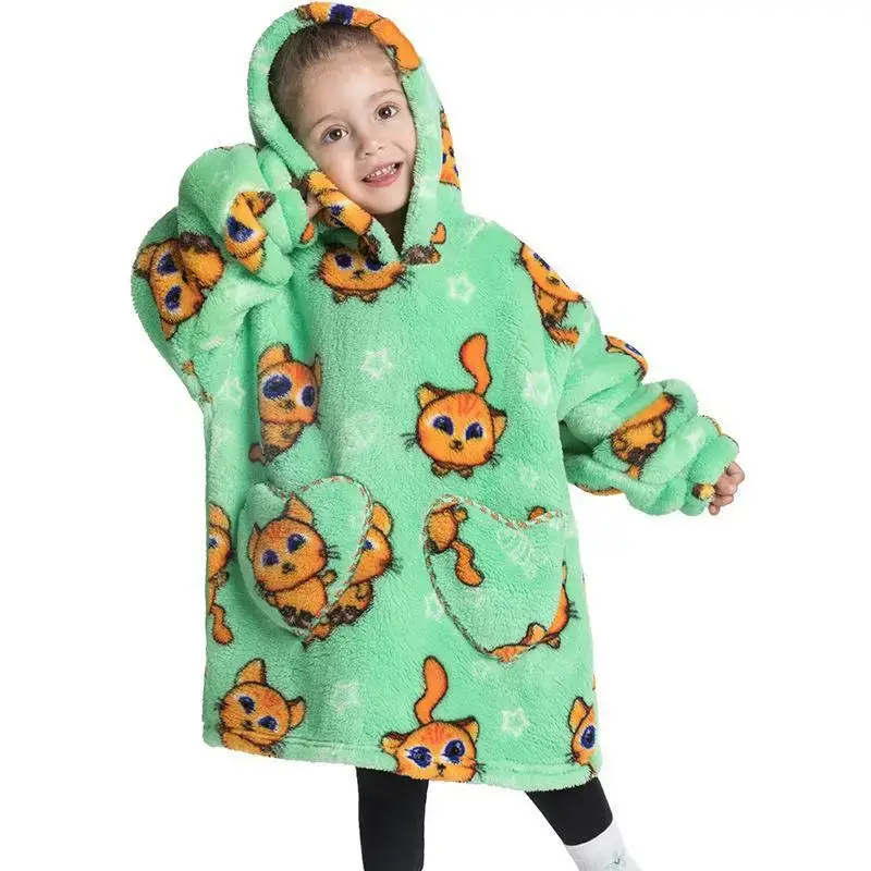 Kids Hooded Warm Blanket Pullover Blue Fox Design — feature 9