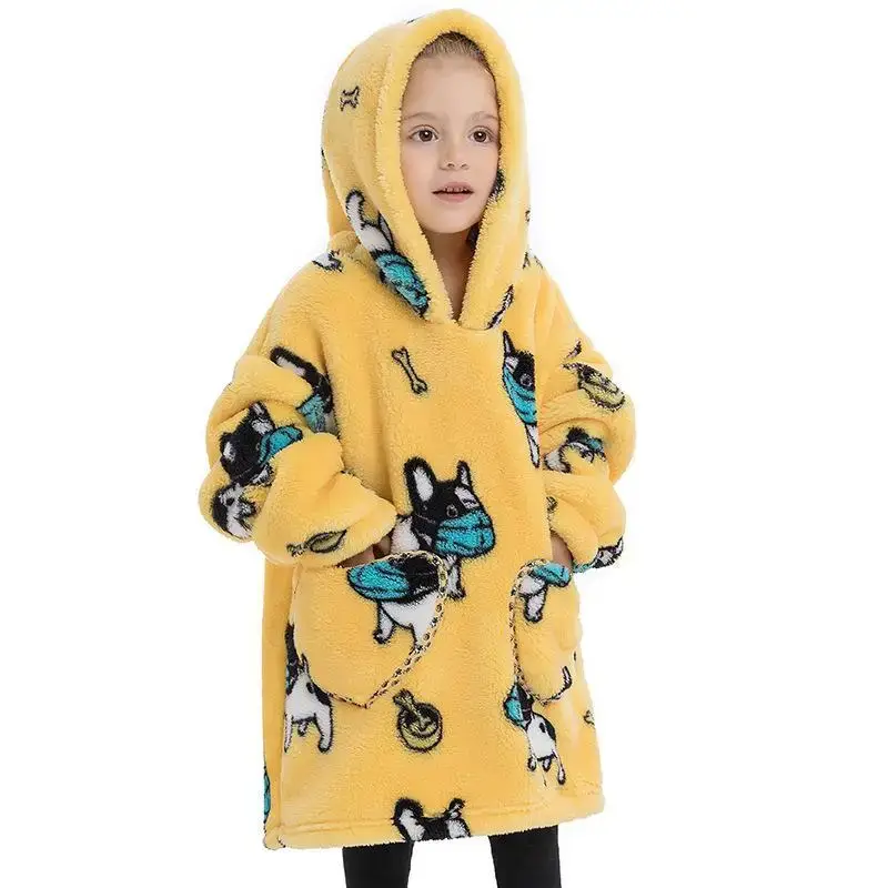 Kids Hooded Warm Blanket Pullover Blue Fox Design
