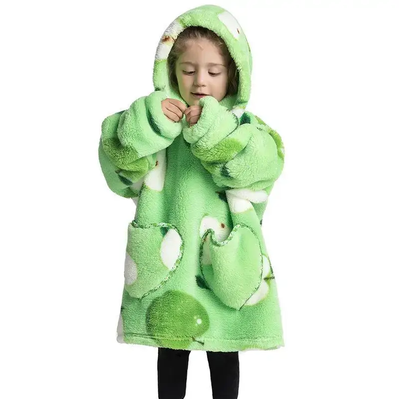 Kids Hooded Warm Blanket Pullover Blue Fox Design