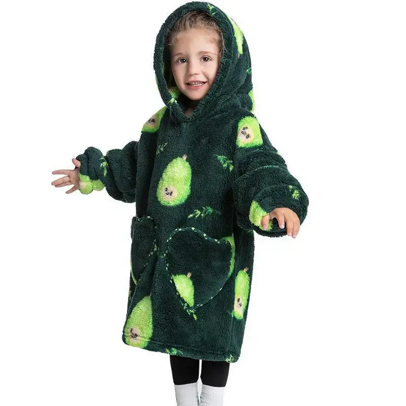 Kids Hooded Warm Blanket Pullover Blue Fox Design