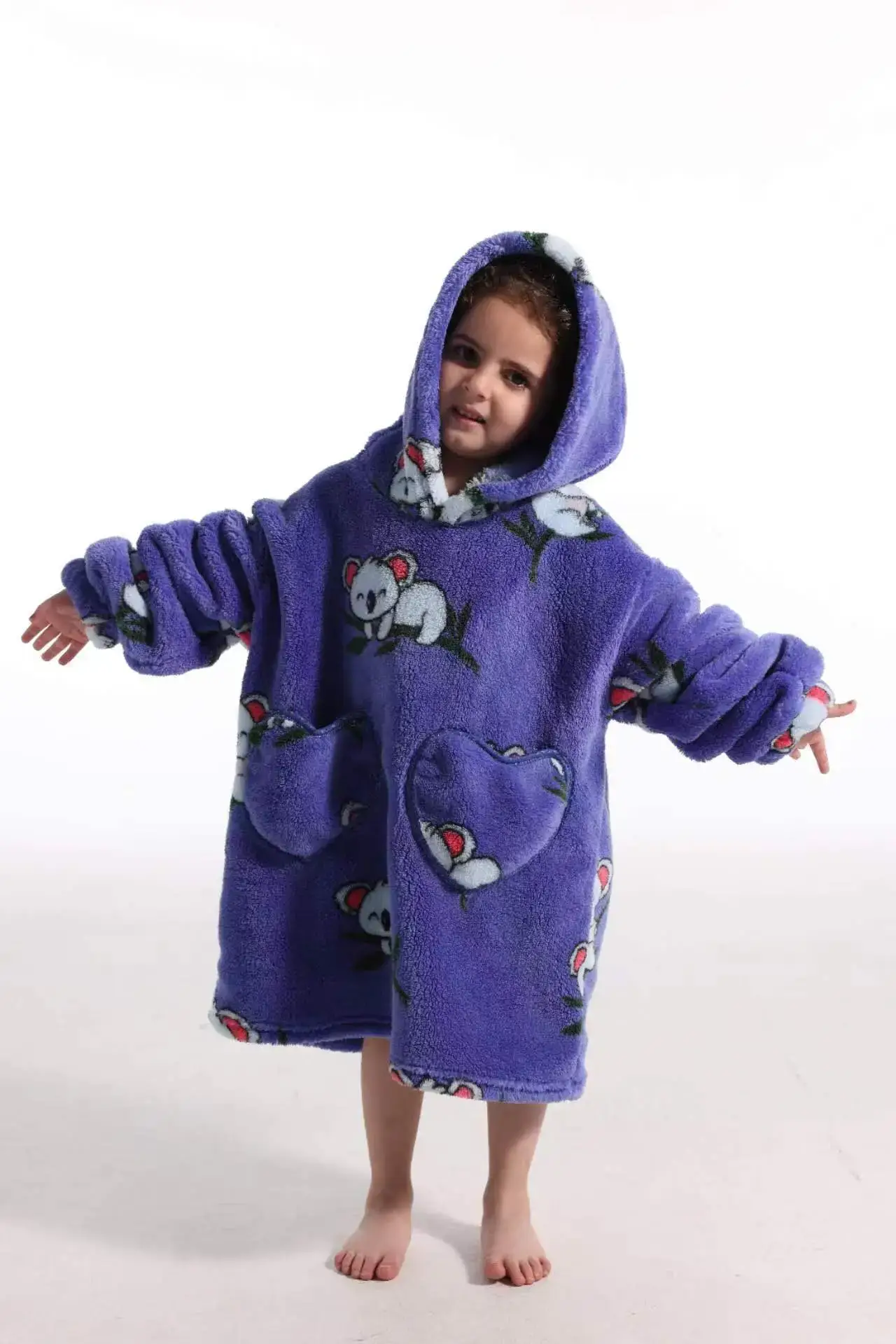Kids Hooded Warm Blanket Pullover Blue Fox Design