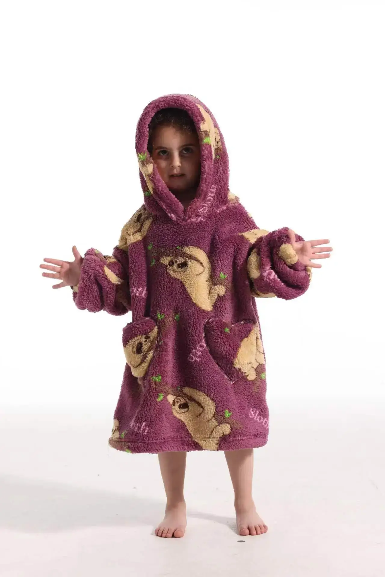 Kids Hooded Warm Blanket Pullover Blue Fox Design