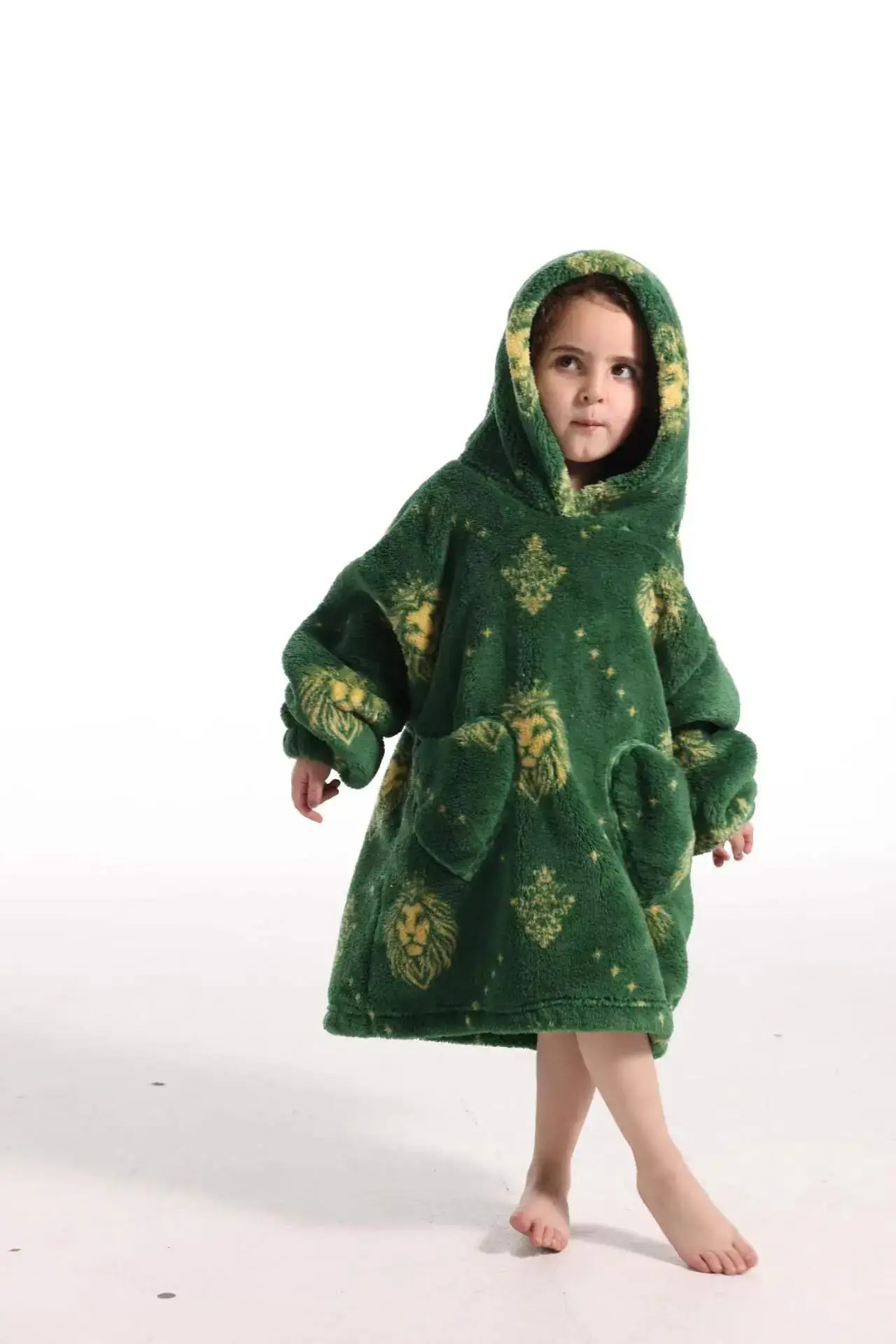 Kids Hooded Warm Blanket Pullover Blue Fox Design