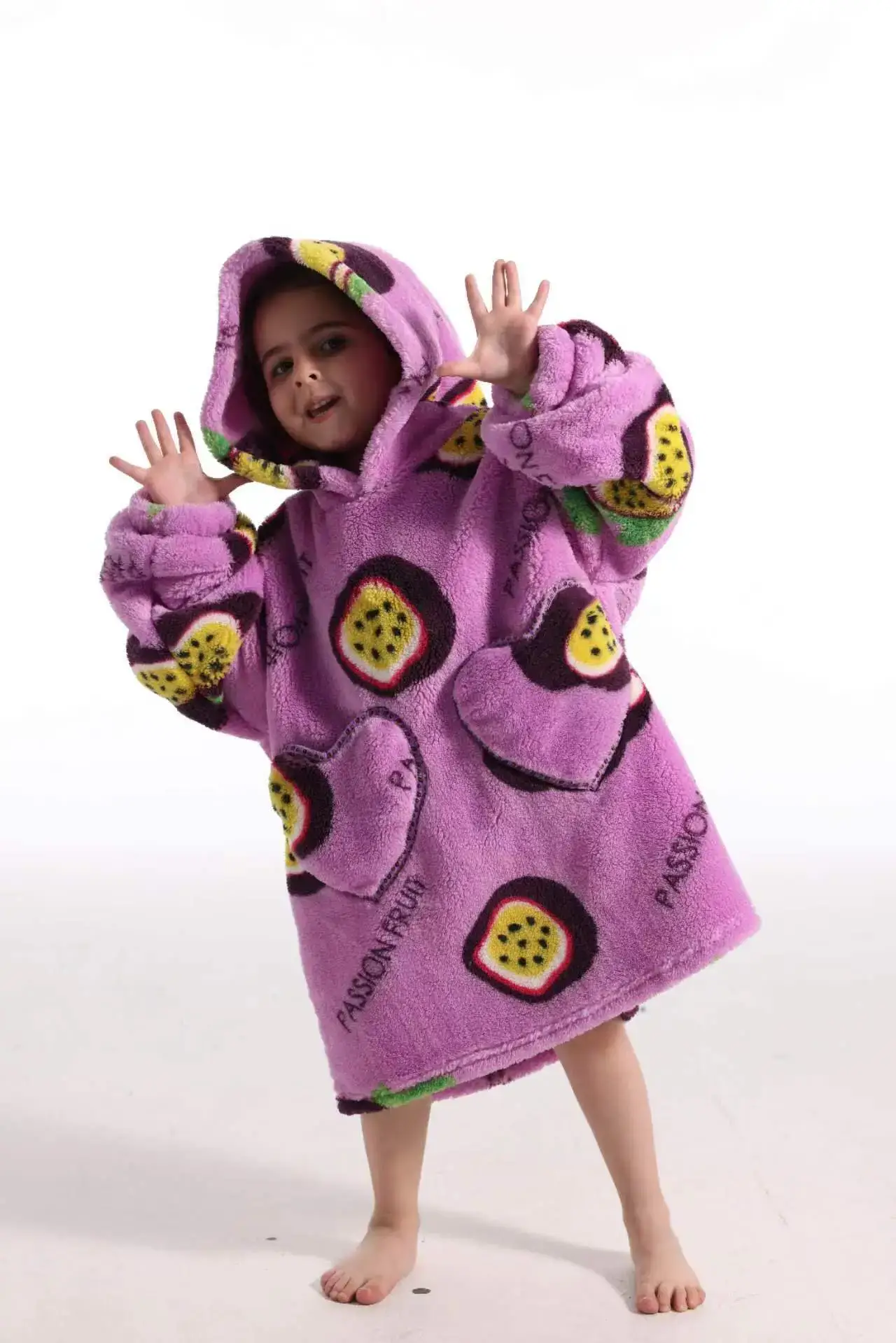 Kids Hooded Warm Blanket Pullover Blue Fox Design