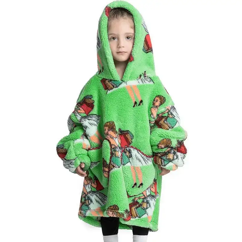 Kids Hooded Warm Blanket Pullover Blue Fox Design