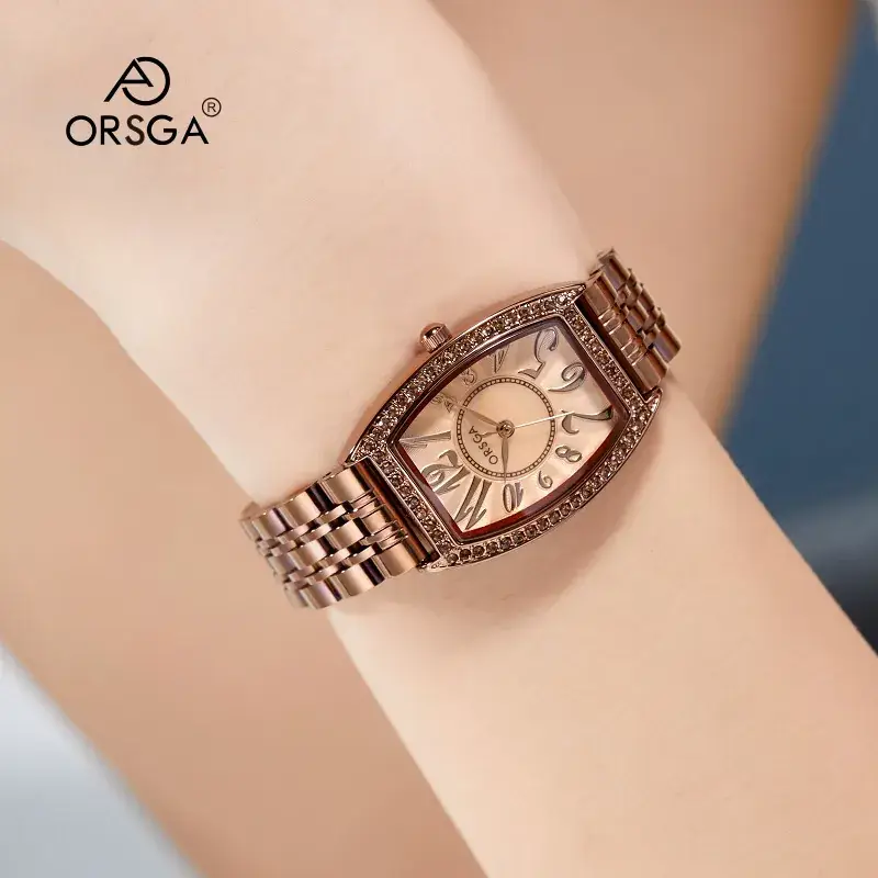 Retro Wine Barrel Women's Quartz Watch Rose Gold Diamond Band