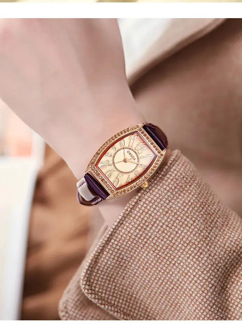 Retro Wine Barrel Women's Quartz Watch Rose Gold Diamond Band — feature 6
